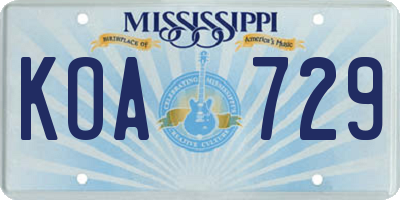 MS license plate KOA729
