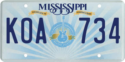 MS license plate KOA734