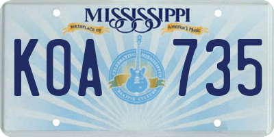 MS license plate KOA735