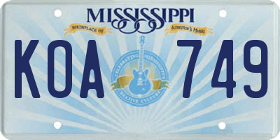 MS license plate KOA749