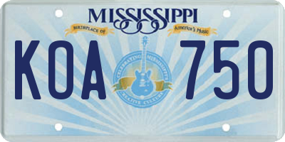 MS license plate KOA750
