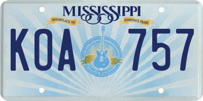 MS license plate KOA757