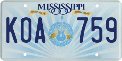 MS license plate KOA759