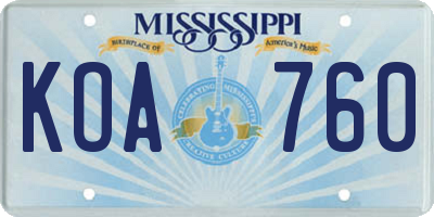 MS license plate KOA760
