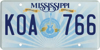 MS license plate KOA766