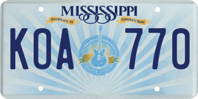 MS license plate KOA770