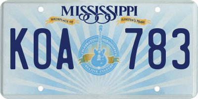 MS license plate KOA783