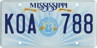 MS license plate KOA788