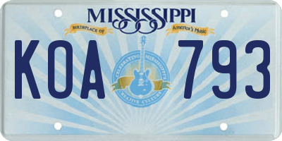MS license plate KOA793