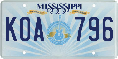 MS license plate KOA796