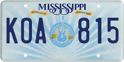 MS license plate KOA815