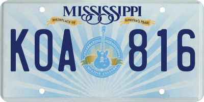 MS license plate KOA816