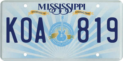 MS license plate KOA819