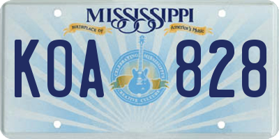 MS license plate KOA828