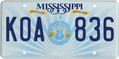MS license plate KOA836