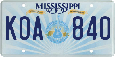 MS license plate KOA840