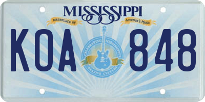 MS license plate KOA848