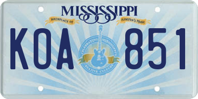 MS license plate KOA851