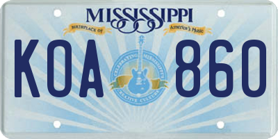 MS license plate KOA860