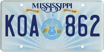 MS license plate KOA862