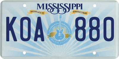 MS license plate KOA880