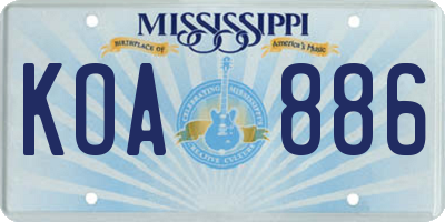 MS license plate KOA886
