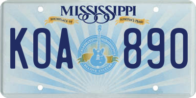 MS license plate KOA890