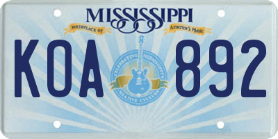 MS license plate KOA892