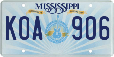 MS license plate KOA906