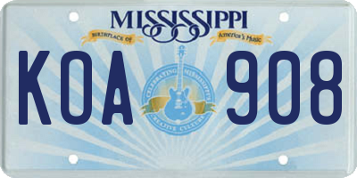 MS license plate KOA908