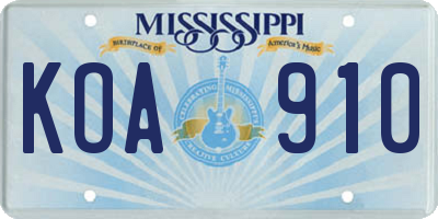 MS license plate KOA910