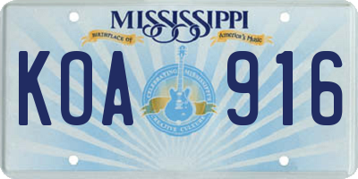MS license plate KOA916