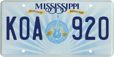 MS license plate KOA920