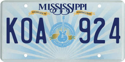 MS license plate KOA924