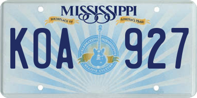 MS license plate KOA927