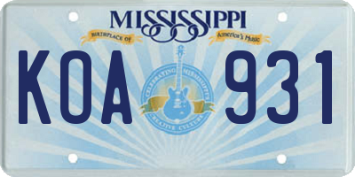 MS license plate KOA931