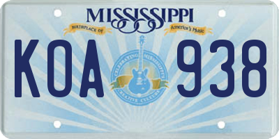 MS license plate KOA938