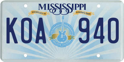 MS license plate KOA940