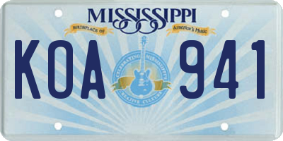 MS license plate KOA941