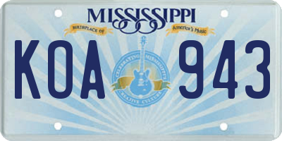 MS license plate KOA943