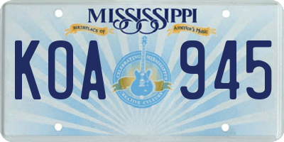 MS license plate KOA945