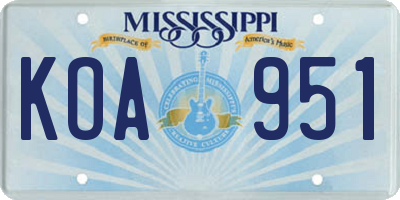 MS license plate KOA951