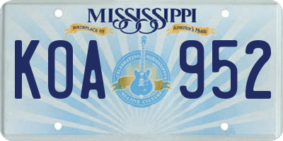 MS license plate KOA952