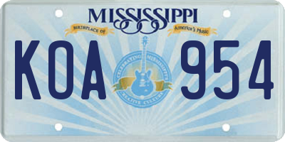 MS license plate KOA954