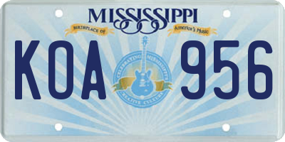 MS license plate KOA956