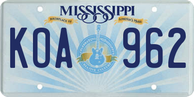 MS license plate KOA962