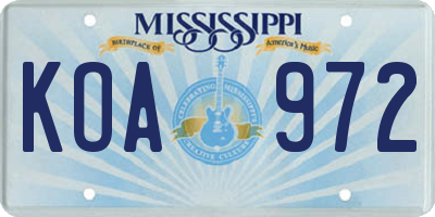 MS license plate KOA972