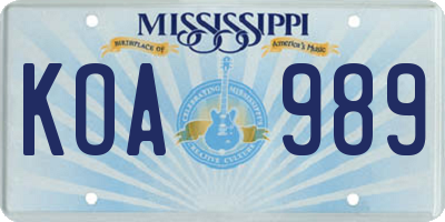 MS license plate KOA989