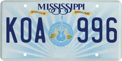 MS license plate KOA996