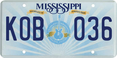 MS license plate KOB036